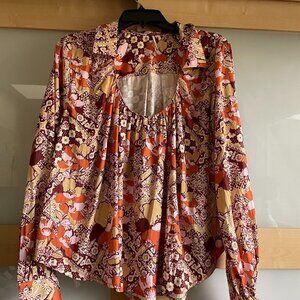 Free People "All over Mixed warm toned satin blouse NEW Sz S
